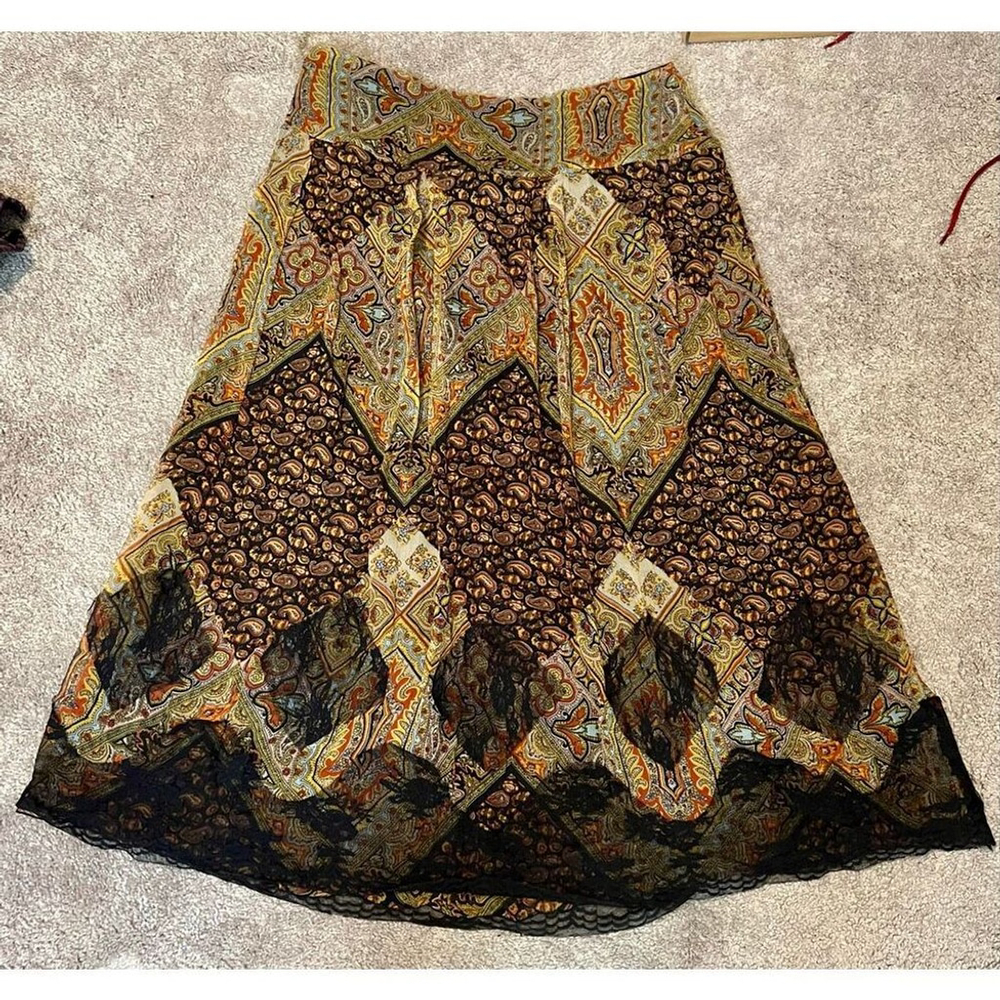 100% Silk Chic Lace Maxi Skirt 10 Boho Cottagecore